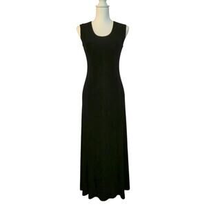 Vintage Black Slinky Sleeveless Scoop Neck Midi Dress S Y2k Whimsigoth Grunge
